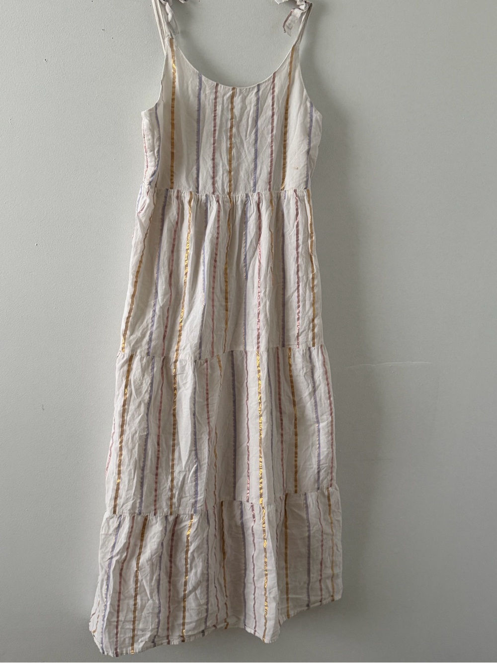 Old Navy White Maxi Dress with Pink, Yellow & Tan Stripes
